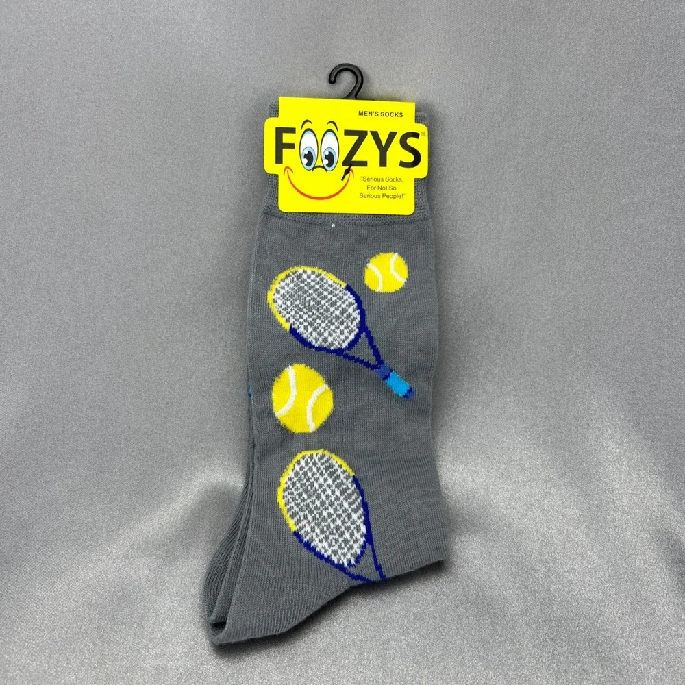 Foozys Unisex Tennis Racquet and Ball Crew Socks Gray Novelty Sports Gifts NWT